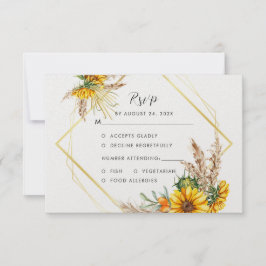 Waterverf Sunflower Rustic Wedding RSVP Kaartje