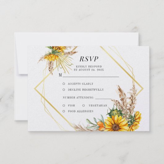 Waterverf Sunflower Rustic Wedding RSVP Kaartje (Voorkant)