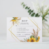 Waterverf Sunflower Rustic Wedding RSVP Kaartje (Staand voorkant)