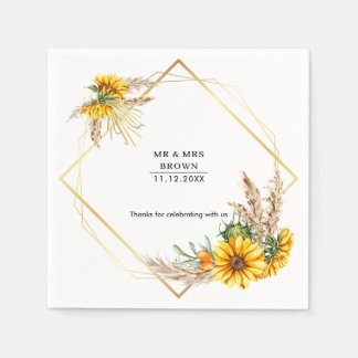 Waterverf Sunflower Rustic Wedding Servet