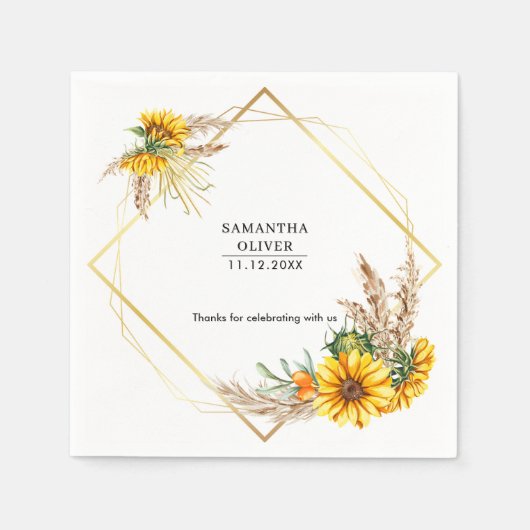 Waterverf Sunflower Rustic Wedding Servet (Voorkant)