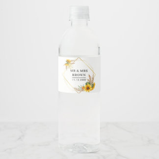 Waterverf Sunflower Rustic Wedding Waterfles Etiket