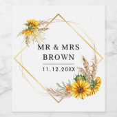 Waterverf Sunflower Rustic Wedding Wijn Etiket (Enkel label)