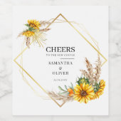 Waterverf Sunflower Rustic Wedding Wijn Etiket (Enkel label)