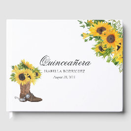 Waterverf Sunflower Rustic Western Quinceañera Gastenboek