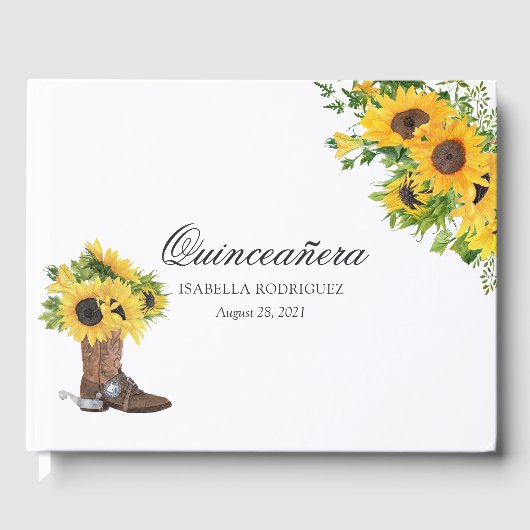 Waterverf Sunflower Rustic Western Quinceañera Gastenboek (Voorkant)
