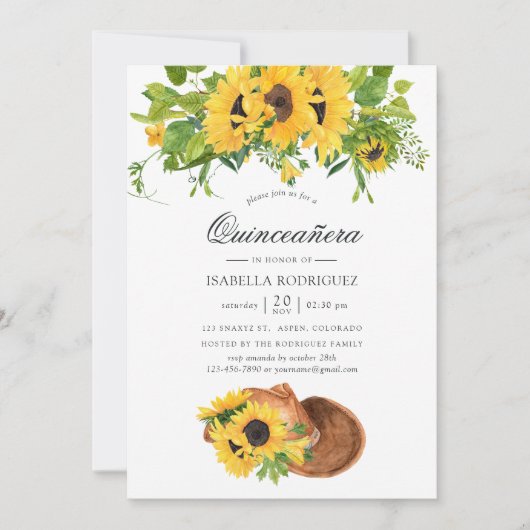 Waterverf Sunflower Rustic Western Quinceañera Kaart (Voorkant)