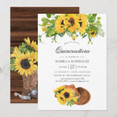 Waterverf Sunflower Rustic Western Quinceañera Kaart (Voorkant / Achterkant)
