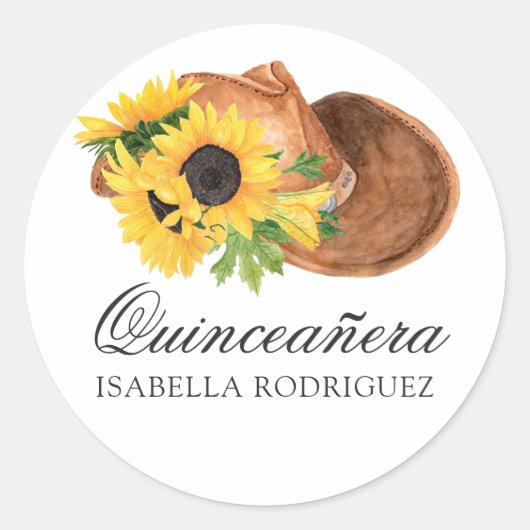 Waterverf Sunflower Rustic Western Quinceañera Ronde Sticker (Voorkant)