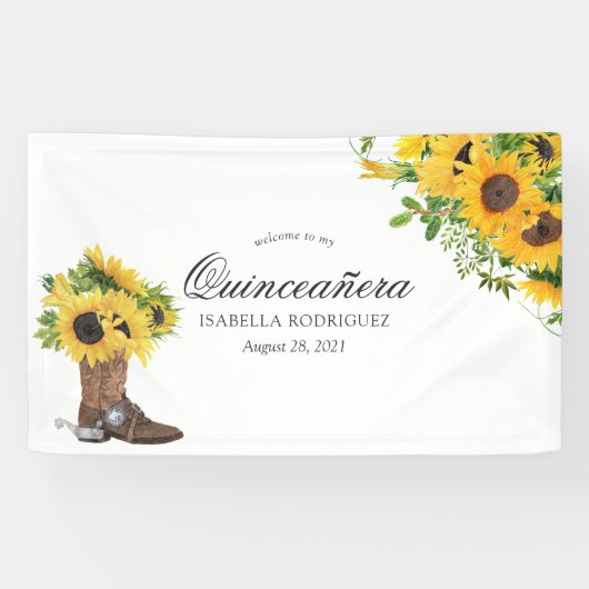 Waterverf Sunflower Rustic Western Quinceañera Spandoek (Horizontaal)