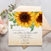 Waterverf Sunflower Square trouwuitnodiging