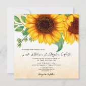 Waterverf Sunflower Square trouwuitnodiging (Voorkant)