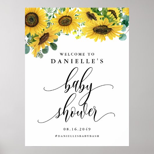 Waterverf Sunflower Summer Baby shower Welkom Poster (Voorkant)