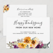 Waterverf Sunflower Thanksgiving Nieuw adres Aankondiging (Voorkant / Achterkant)