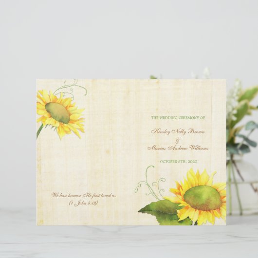 Waterverf Sunflower Wedding Bi Fold Programs (Staand voorkant)