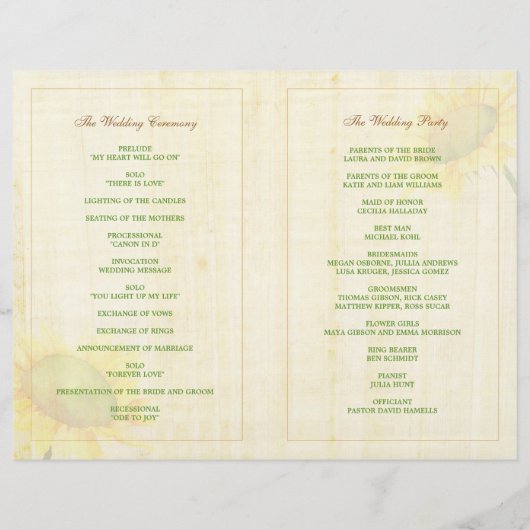 Waterverf Sunflower Wedding Bi Fold Programs (Achterkant)
