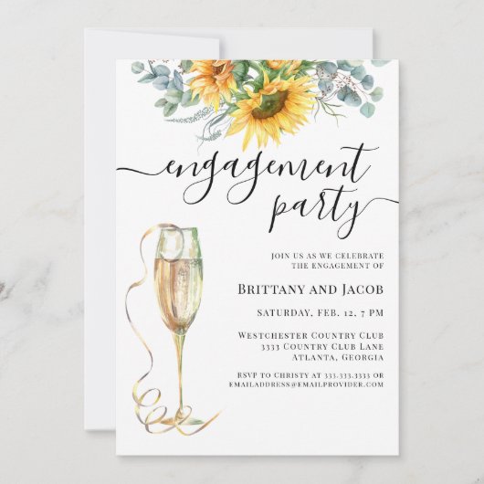 Waterverf Sunflower Wedding Engagement Party Kaart (Voorkant)