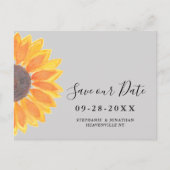 Waterverf Sunflower Wedding Grey Save the Date Aankondigingskaart (Voorkant)