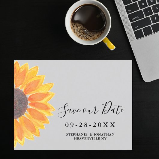 Waterverf Sunflower Wedding Grey Save the Date Aankondigingskaart