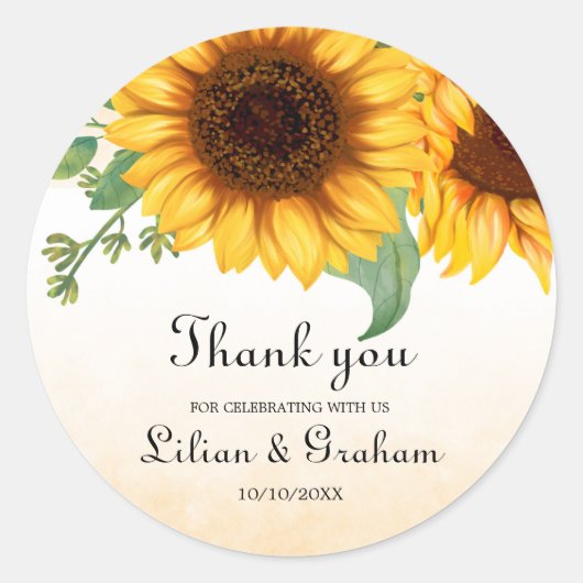 Waterverf Sunflower Wedding Ronde Sticker (Voorkant)