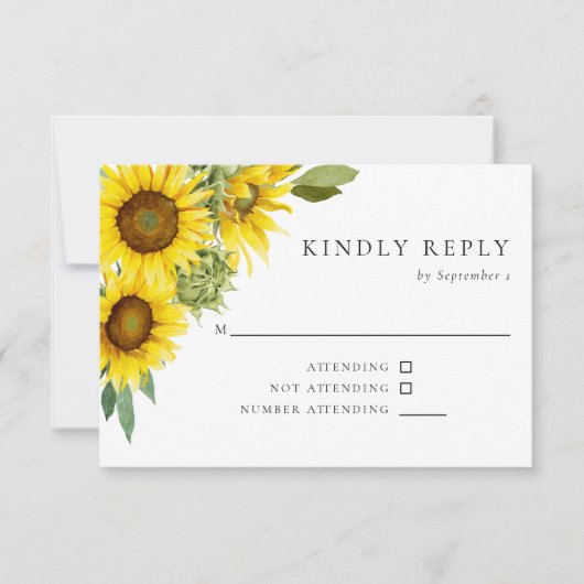 Waterverf Sunflower Wedding RSVP Elegant Rustic Kaartje (Voorkant)