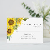 Waterverf Sunflower Wedding RSVP Elegant Rustic Kaartje (Staand voorkant)