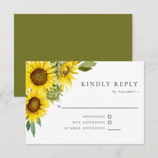 Waterverf Sunflower Wedding RSVP Elegant Rustic Kaartje (Voorkant / Achterkant)
