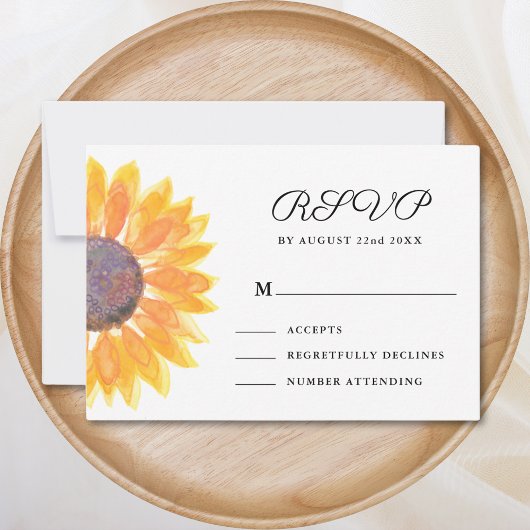 Waterverf Sunflower Wedding RSVP Kaartje