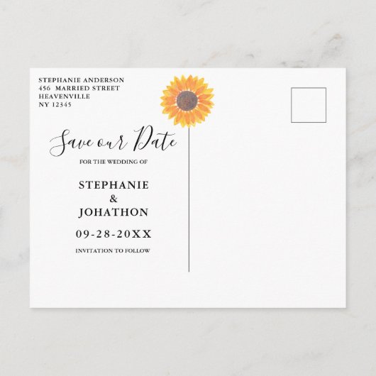 Waterverf Sunflower Wedding Save the Date Aankondigingskaart (Achterkant)