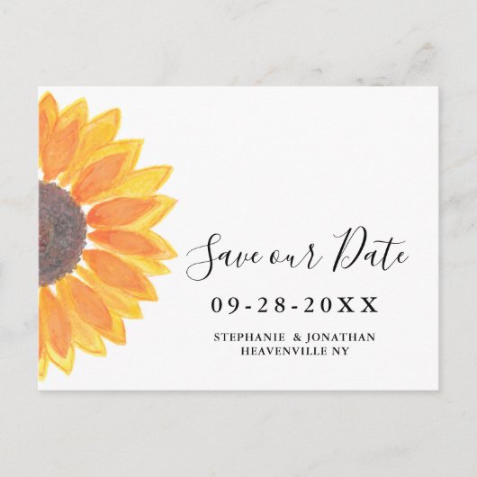 Waterverf Sunflower Wedding Save the Date Aankondigingskaart (Voorkant)