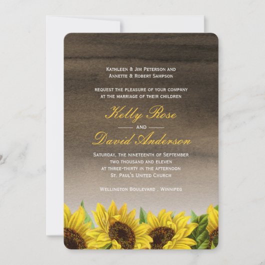 Waterverf Sunflower Wedding Uitnodiging (Voorkant)