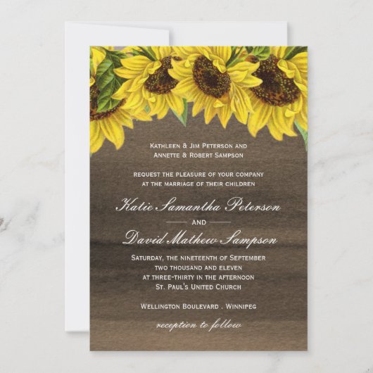 Waterverf Sunflower Wedding Uitnodiging (Voorkant)