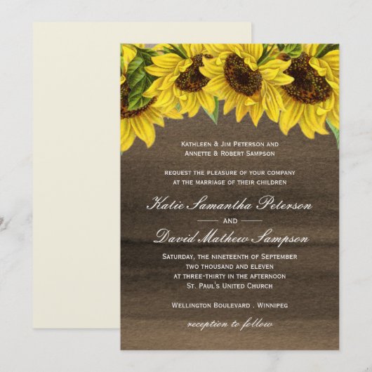 Waterverf Sunflower Wedding Uitnodiging (Voorkant / Achterkant)