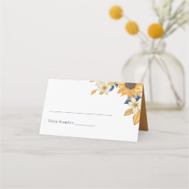 Waterverf Sunflower Yellow and Blue Wedding Plaatskaartje