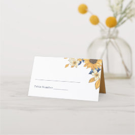 Waterverf Sunflower Yellow and Blue Wedding Plaatskaartje