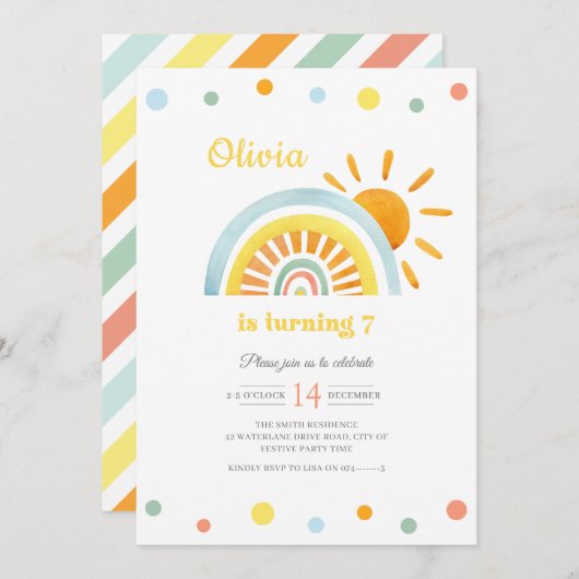 Waterverf Sunny Boho Regenboogkinderen Birthday Kaart (Voorkant / Achterkant)