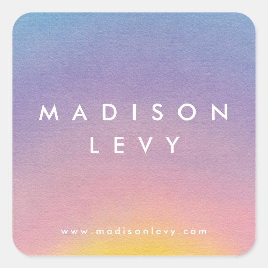 Waterverf Sunrise Ombre aangepaste naam afgedrukt Vierkante Sticker (Voorkant)