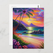 Waterverf Sunset Beach Achtergrond Briefkaart (Voorkant / Achterkant)