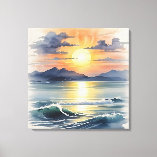 Waterverf Sunset Canvas Afdruk (Voorkant)