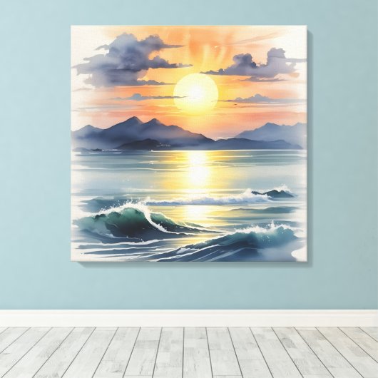 Waterverf Sunset Canvas Afdruk (Insitu (Houten vloer))
