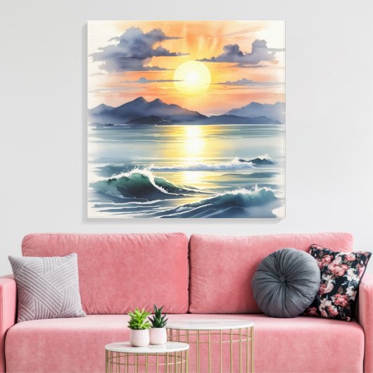 Waterverf Sunset Canvas Afdruk (Insitu (Woonkamer))