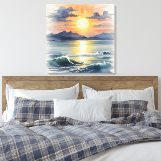 Waterverf Sunset Canvas Afdruk