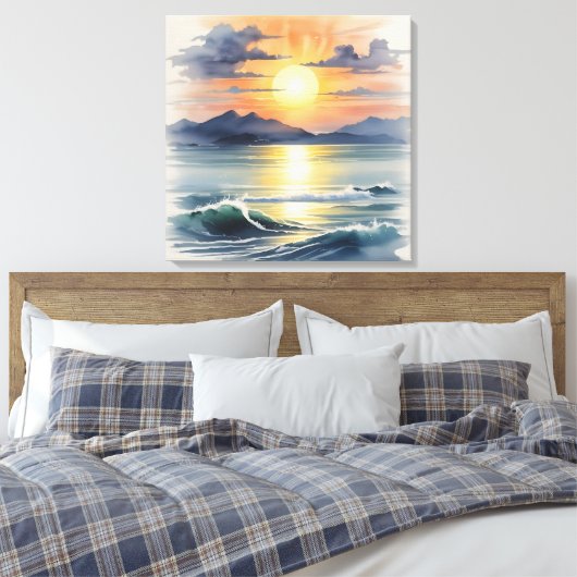 Waterverf Sunset Canvas Afdruk (Insitu (Slaapkamer))