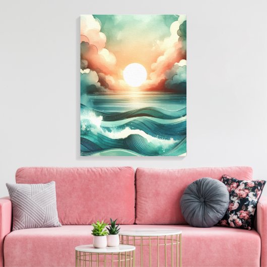 Waterverf Sunset Canvas Afdruk (Insitu (Woonkamer))