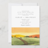 Waterverf Sunset Groene veld bruiloft uitnodiging (Voorkant)