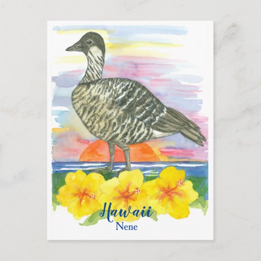 Waterverf Sunset Hawaii State Bird Nene Briefkaart (Voorkant)