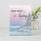Waterverf Sunset Lake Wedding Invitation Kaart (Staand voorkant)
