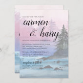 Waterverf Sunset Lake Wedding Invitation Kaart (Voorkant / Achterkant)
