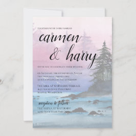 Waterverf Sunset Lake Wedding Invitation Kaart