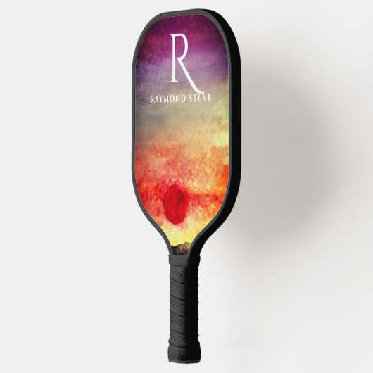 Waterverf Sunset Mountains Monogrammed Pickleball Paddle (Links)